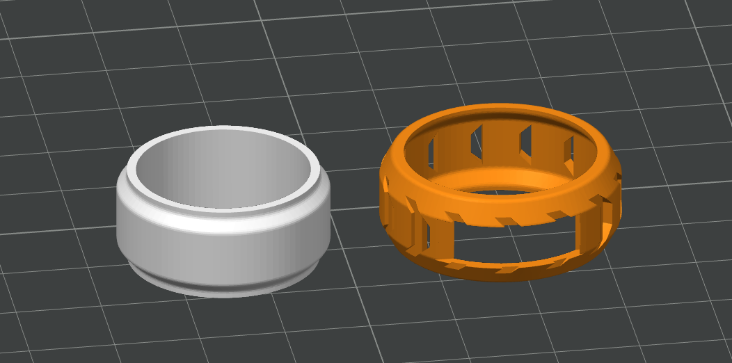 Early 3D printed prototype: solid inner band and windowed outer band